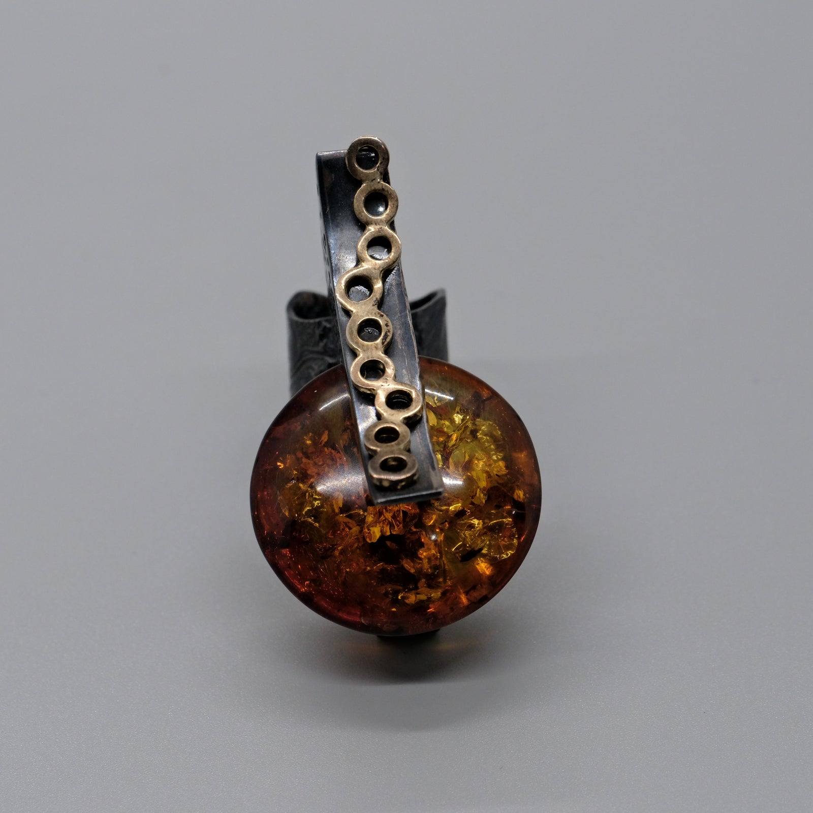 Amber & Oxidized Silver Statement Ring