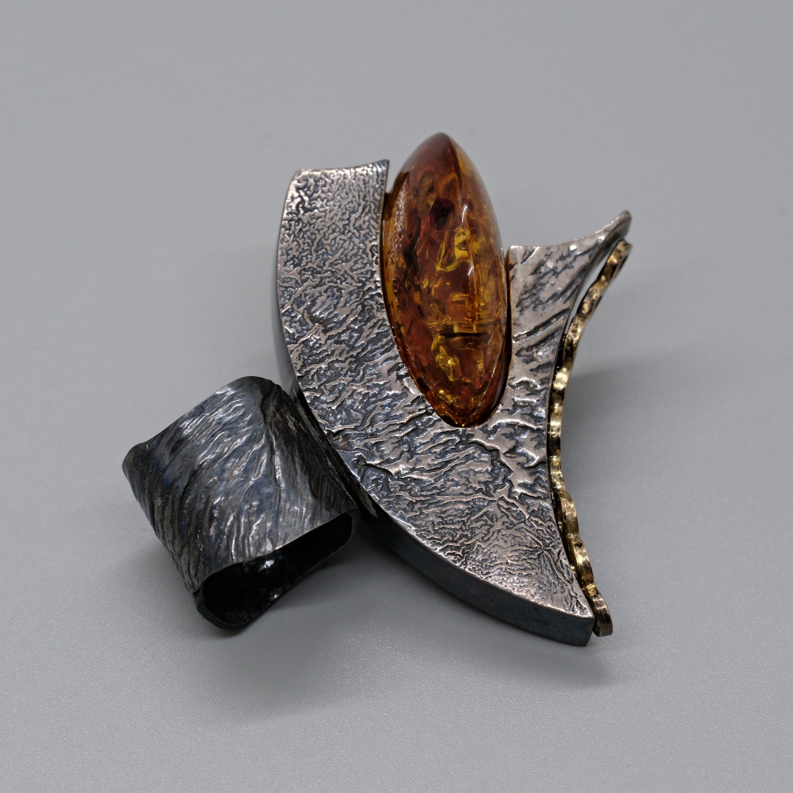 Amber & Oxidized Silver Statement Ring