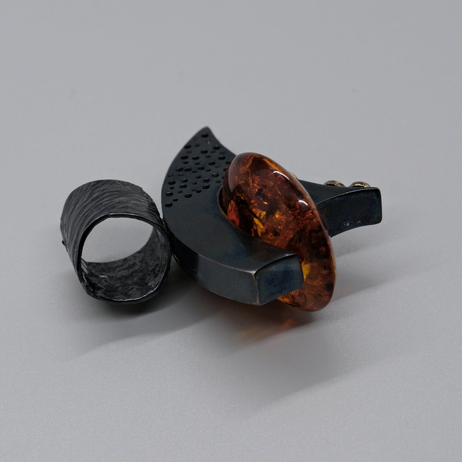 Amber & Oxidized Silver Statement Ring