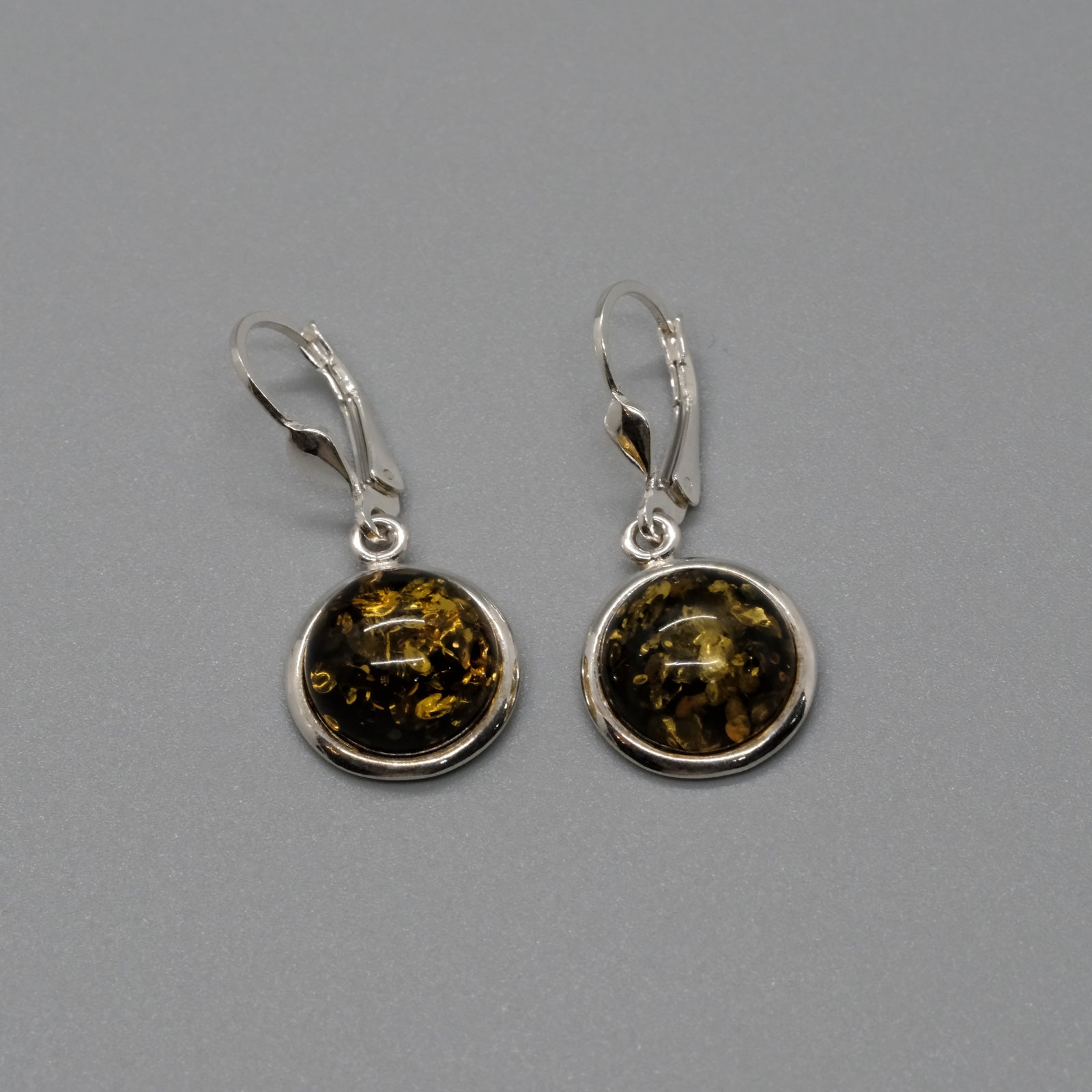 Round Green Amber Drop Earrings