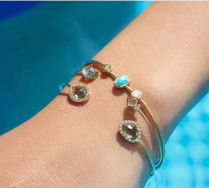 Tai - Triangle and Oval stone open cuff bracelet