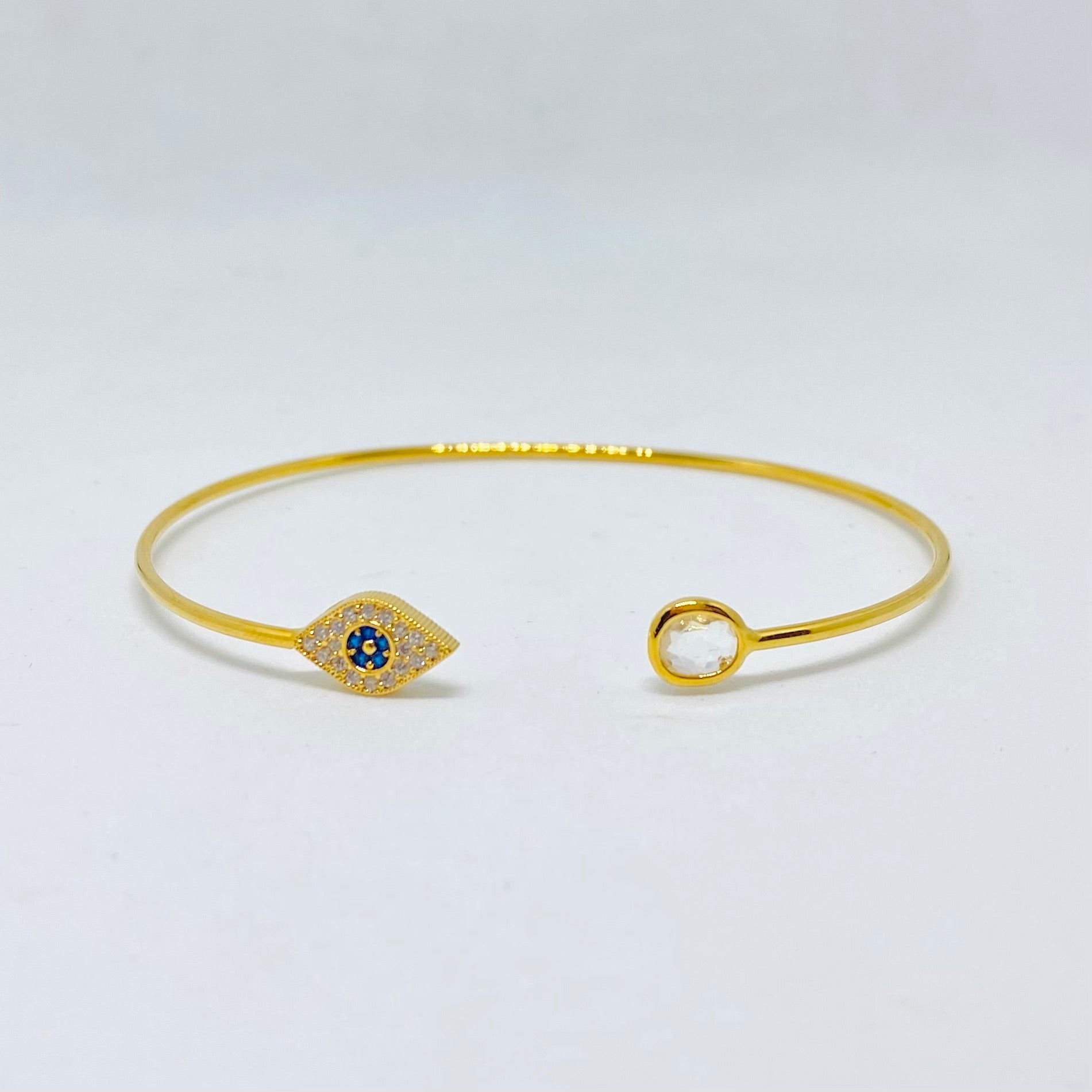Tai - Evil eye with oval stone cuff bracelet