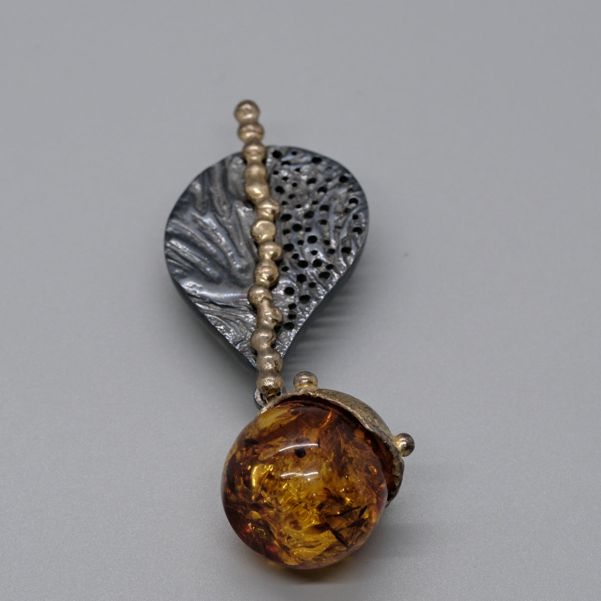 Artisan Amber Orb &amp; Leaf Long Pendant