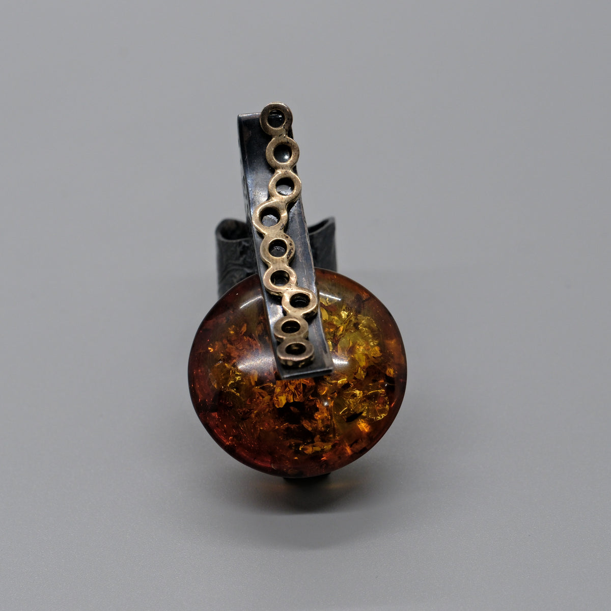 Amber &amp; Oxidized Silver Statement Ring