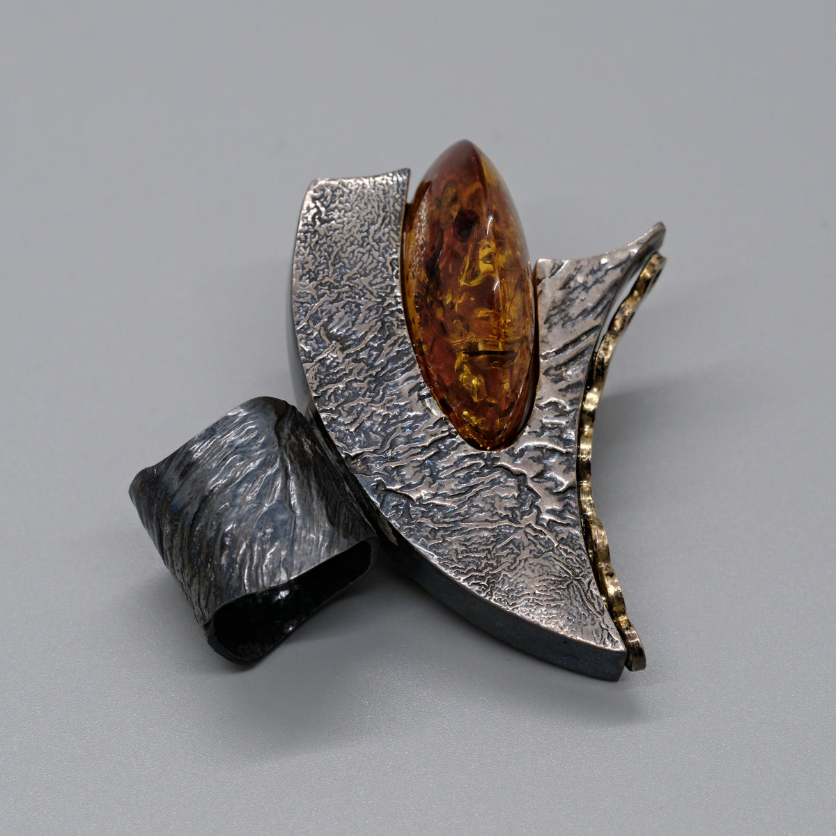 Amber & Oxidized Silver Statement Ring