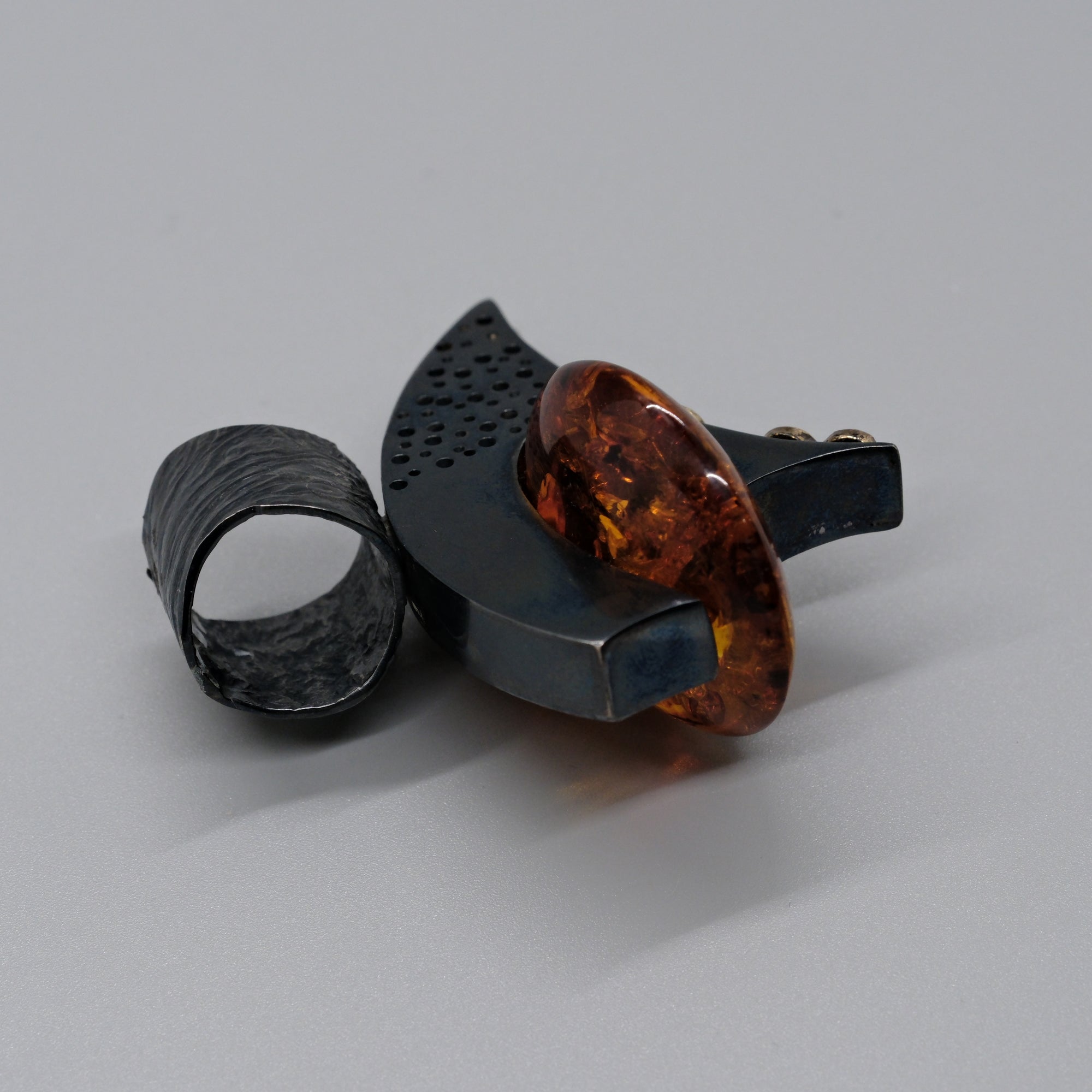 Amber & Oxidized Silver Statement Ring