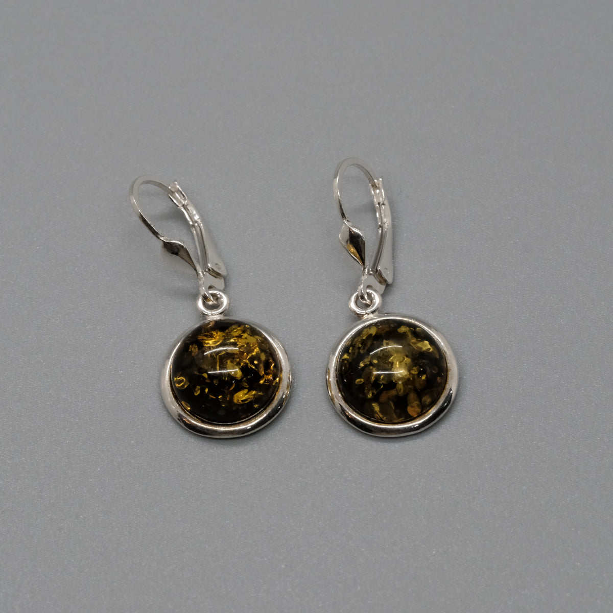 Round Green Amber Drop Earrings