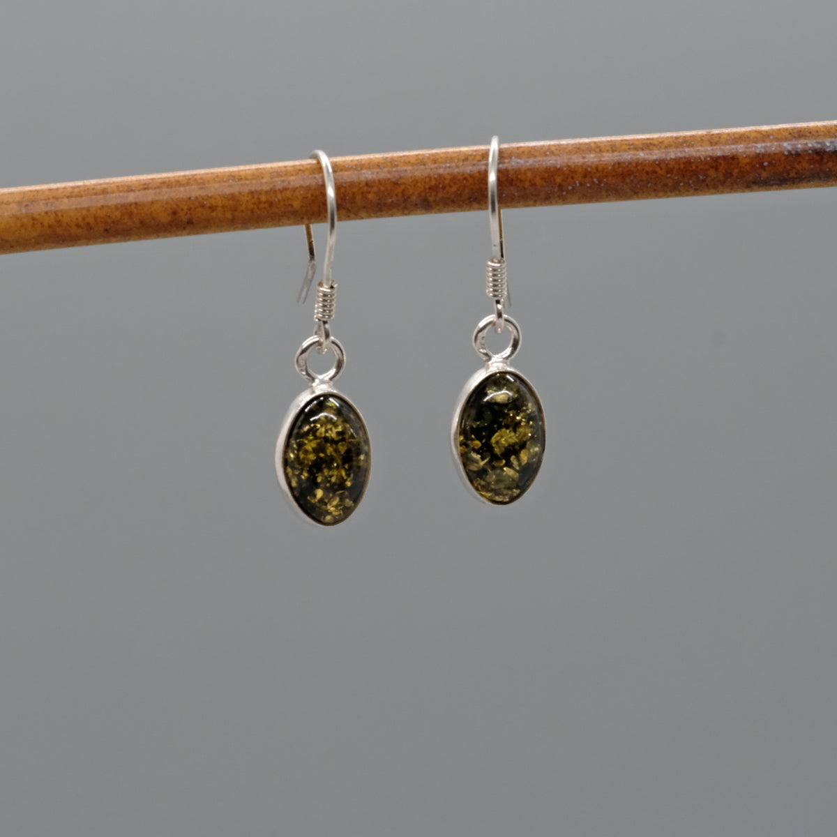 Green Amber Drop Earrings