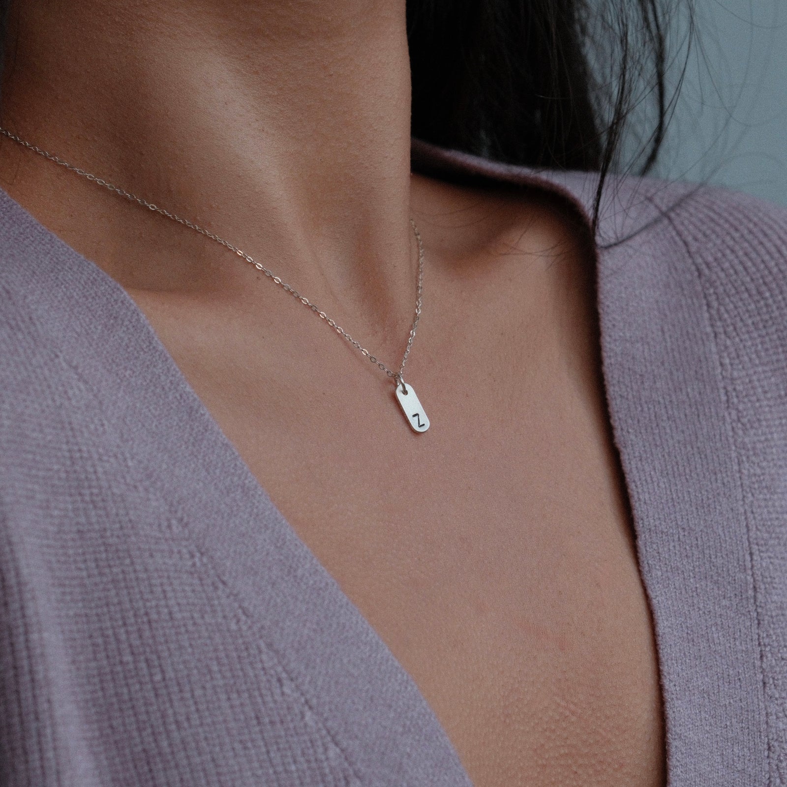 mini tag initial necklace