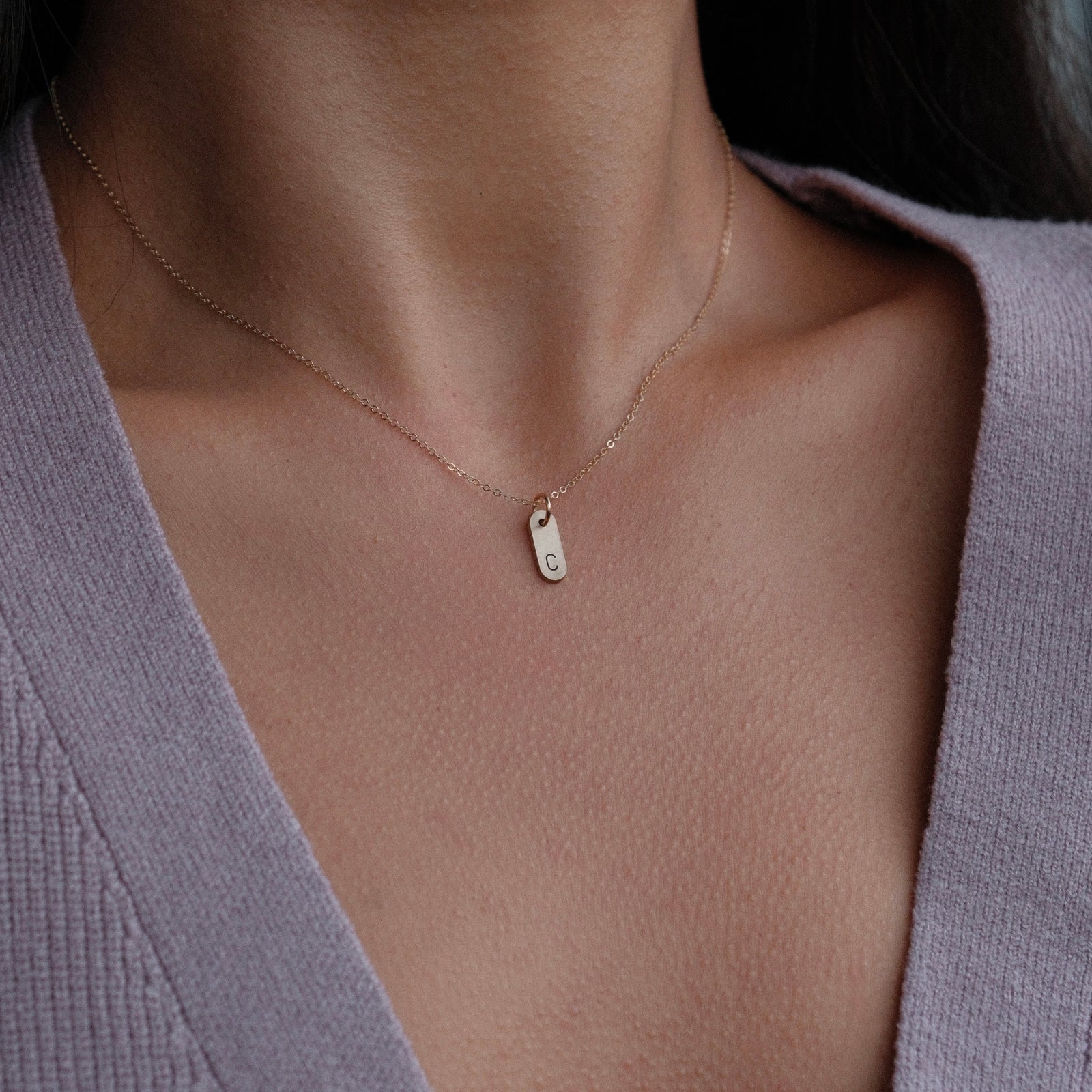 mini tag initial necklace