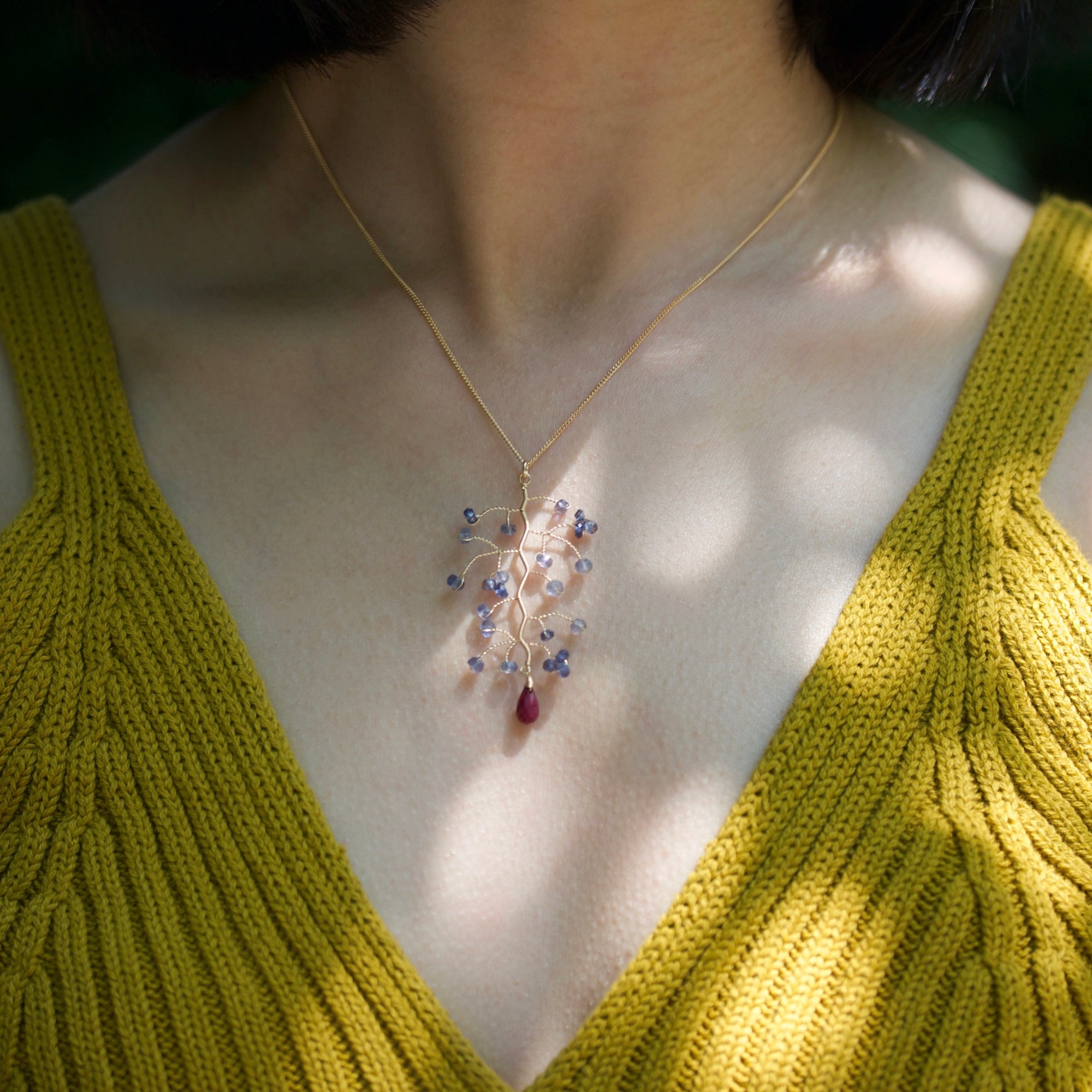 Lina - Iolite and Ruby branch necklace