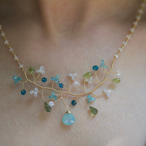 Lina - Multi colored beaded branch necklace