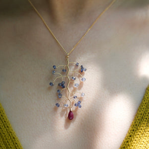 Lina - Iolite and Ruby branch necklace