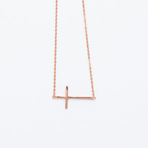 NSC - Sideway Plain Cross Necklace in Rose Gold Plated