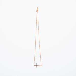 NSC - Sideway Plain Cross Necklace in Rose Gold Plated