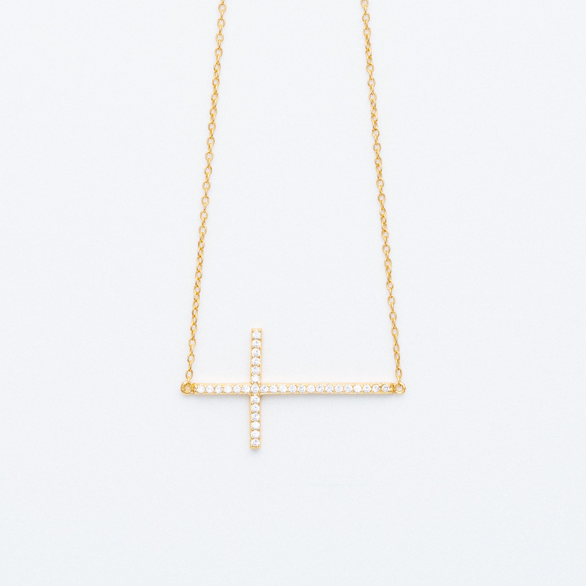 NSC - Sideway Cz Cross Necklace in Gold plated
