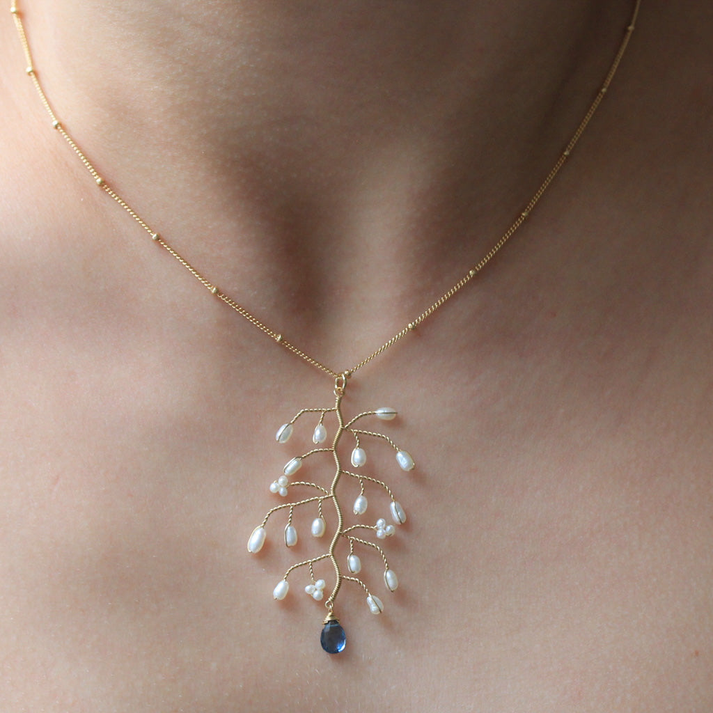 Lina - Pearl and Apatite Branch Necklace