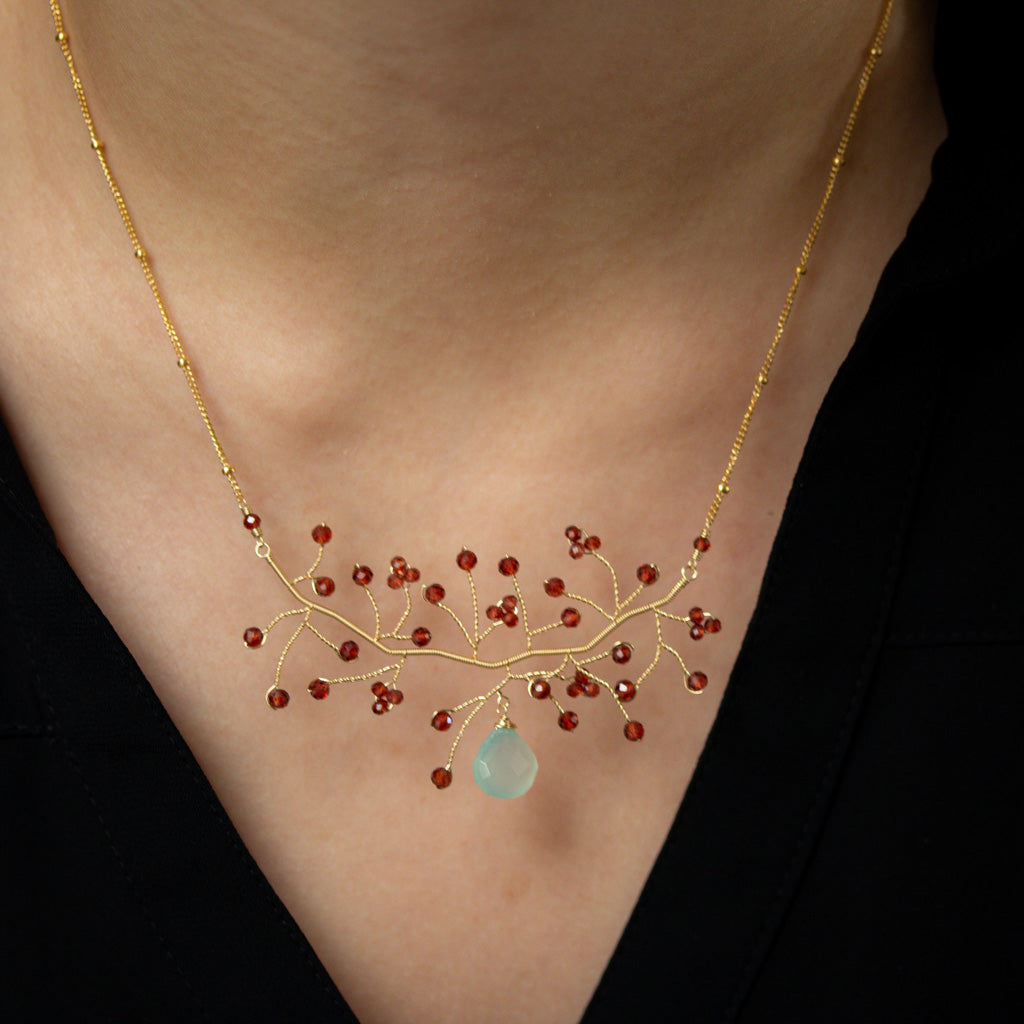 Lina - Chalcedony and Garnet Branch Necklace