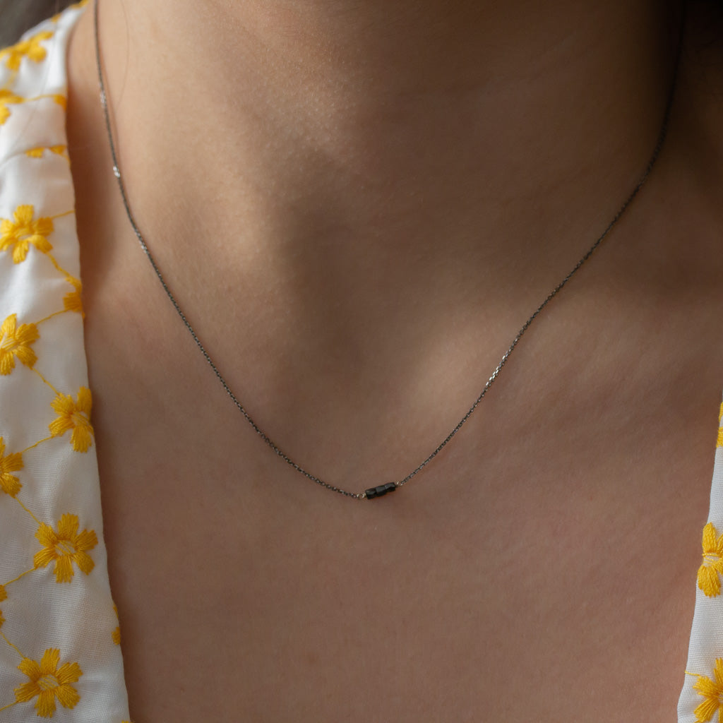 Slinky Black Diamond Bar Necklace