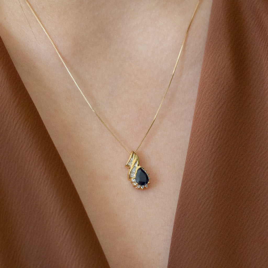 Pear shaped gemstone and diamond necklace