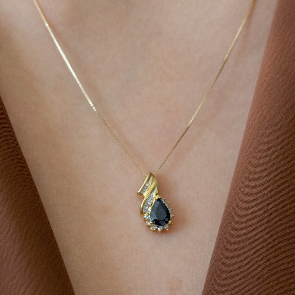Pear shaped gemstone and diamond necklace