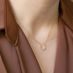 NFC - Horse Shoe with Diamond Necklace in Yellow Gold