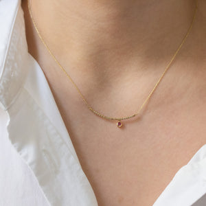 NFC - Pave Curved Bar with Single Ruby Drop Necklace in Yellow Gold