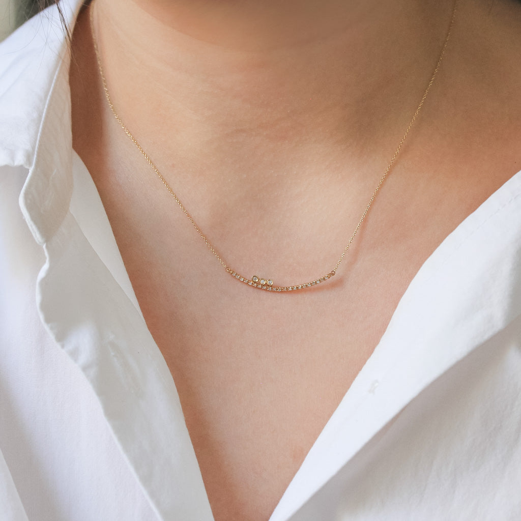 Curved Bar Necklace with Diamonds