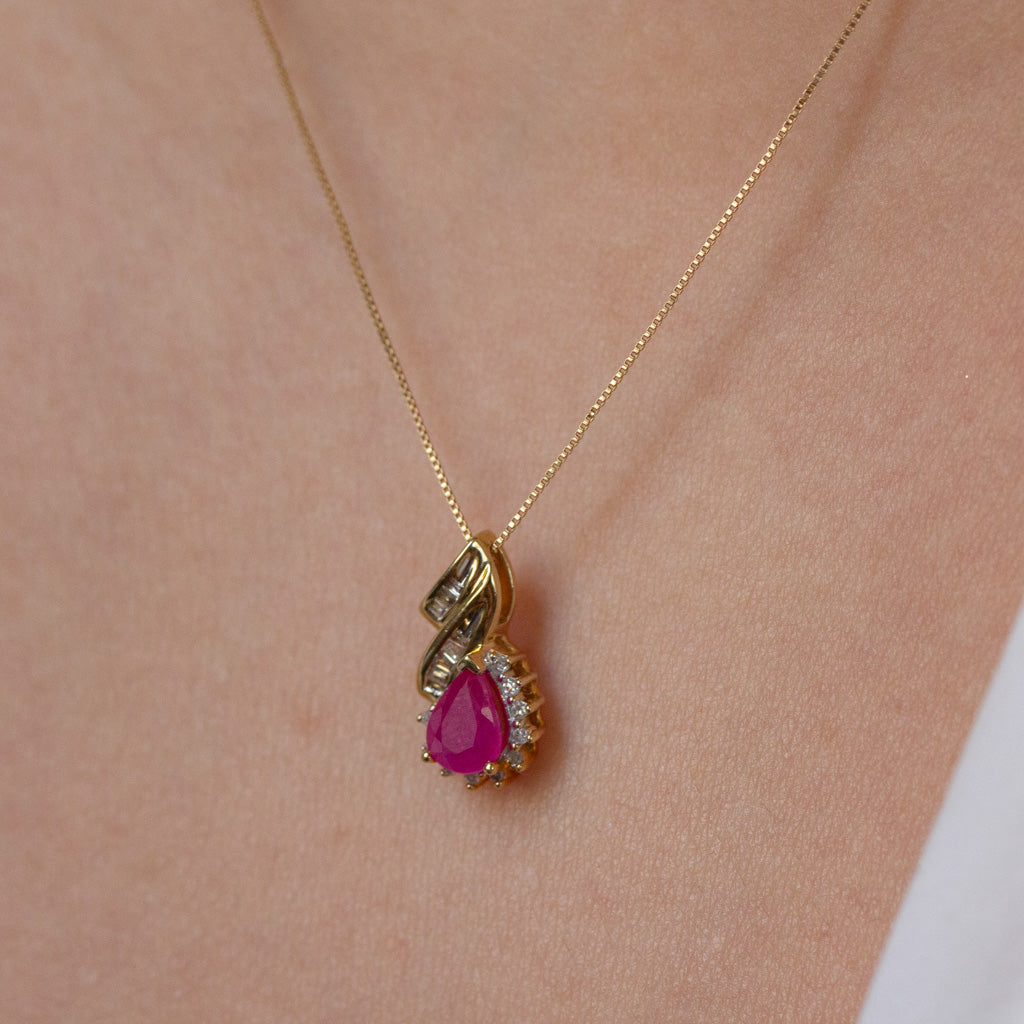Pear shaped gemstone and diamond necklace