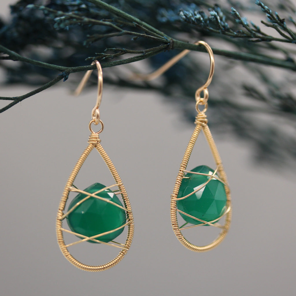 Lina - Wrapped Green Onyx Earrings