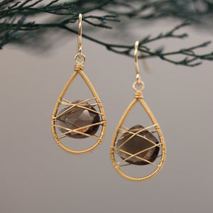 LINA - Wrapped Smoky quartz earrings