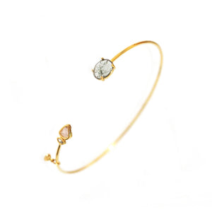 Tai - Triangle and Oval stone open cuff bracelet