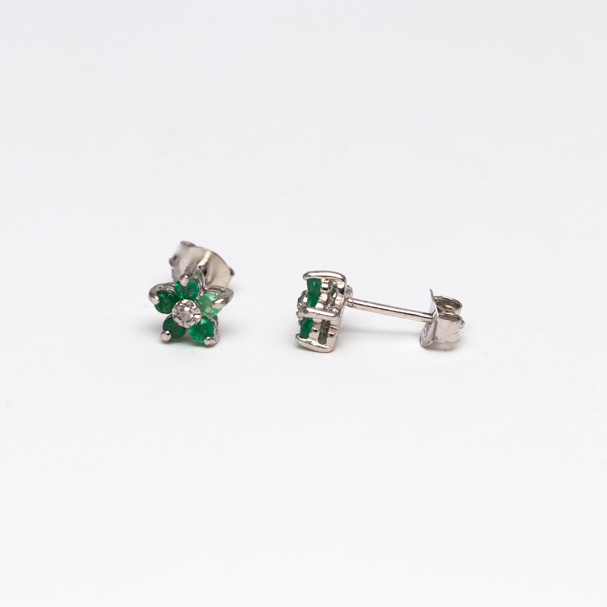 NSC - Emerald and Diamond Flower stud earrings