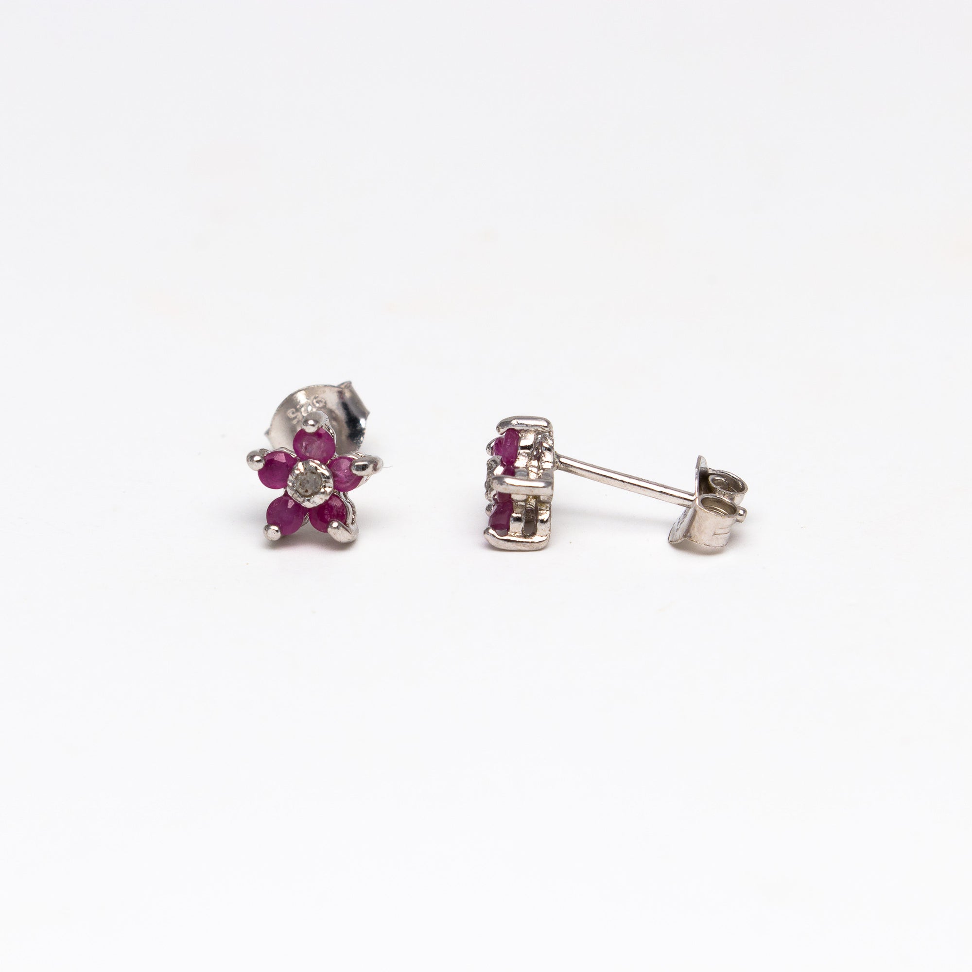 NSC - Ruby and Diamond Flower stud earrings