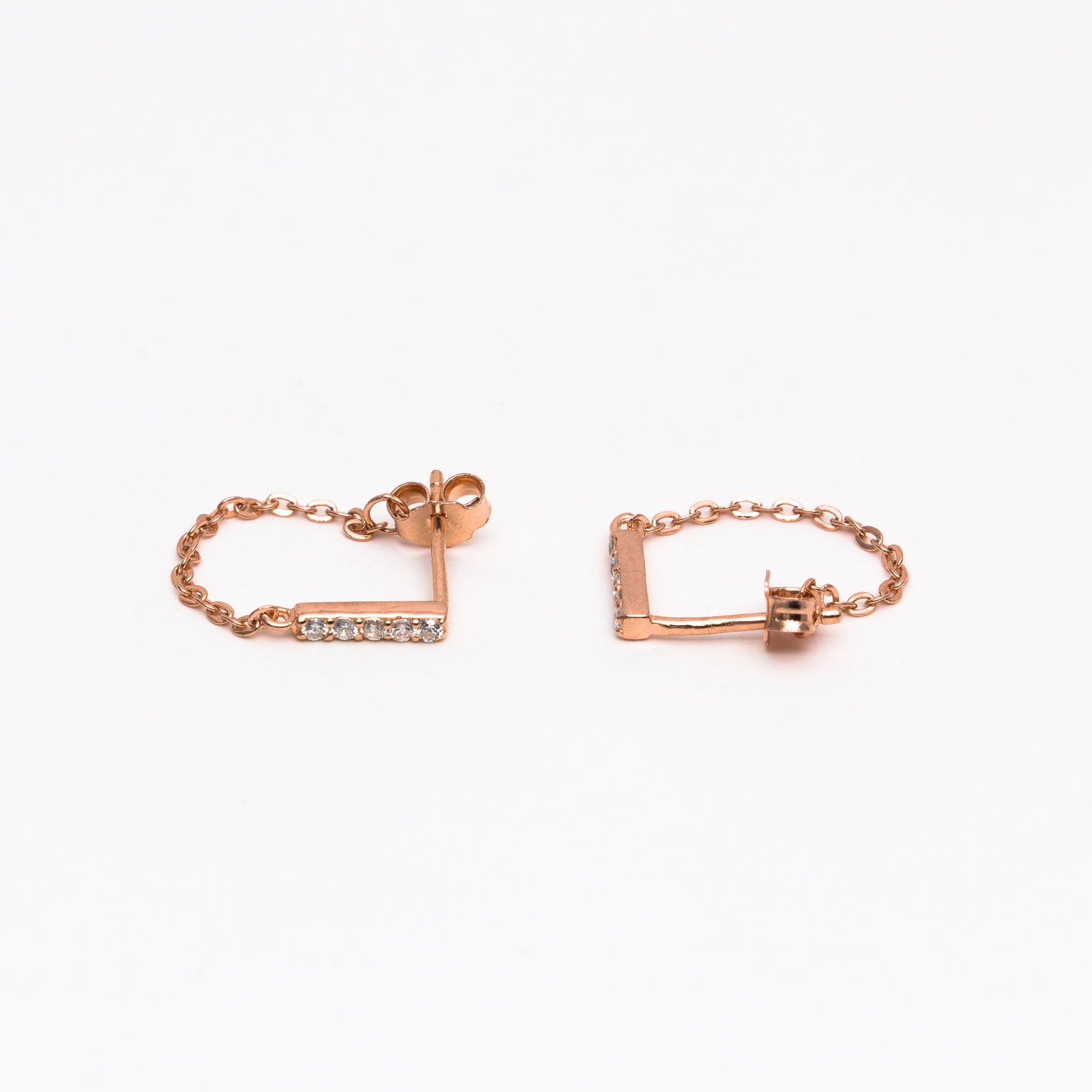 CZ Bar and Chain Rose Earrings