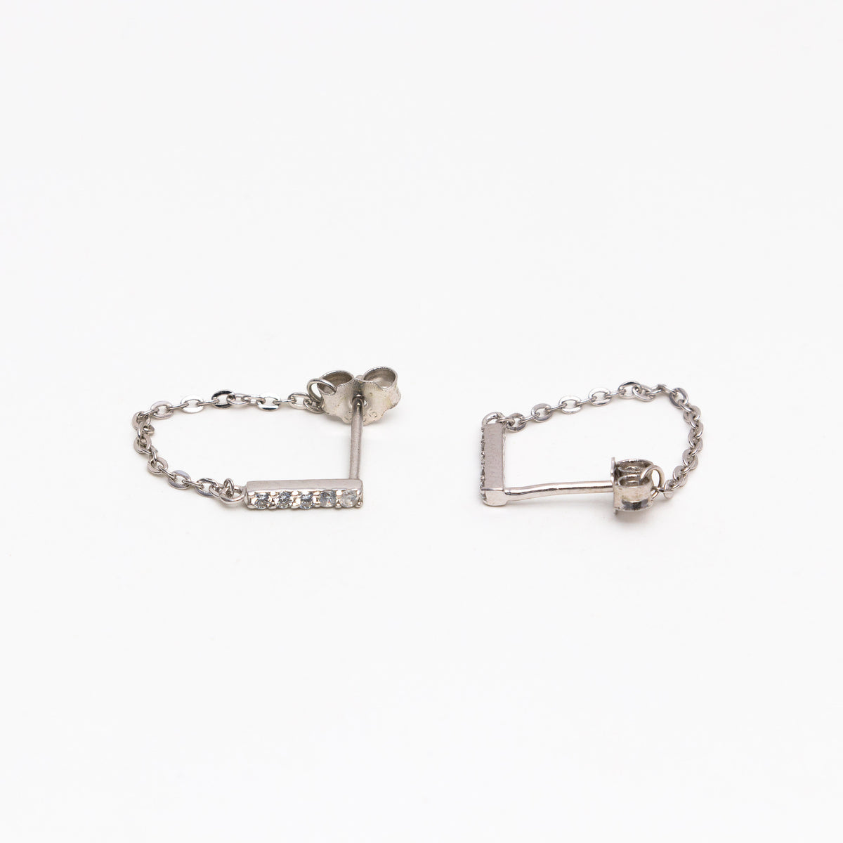 CZ Bar and Chain Silver Earrings