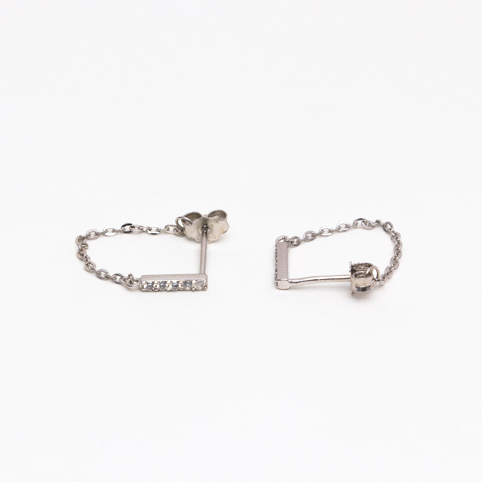 CZ Bar and Chain Silver Earrings
