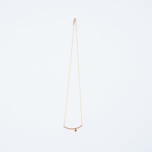 NFC - Pave Curved Bar with Single Ruby Drop Necklace in Yellow Gold