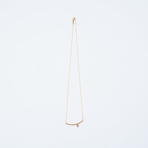 NFC - Pave Curved Bar with Single Sapphire Drop Necklace in Yellow Gold