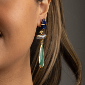 NSC - brass post drop earring with gem stones
