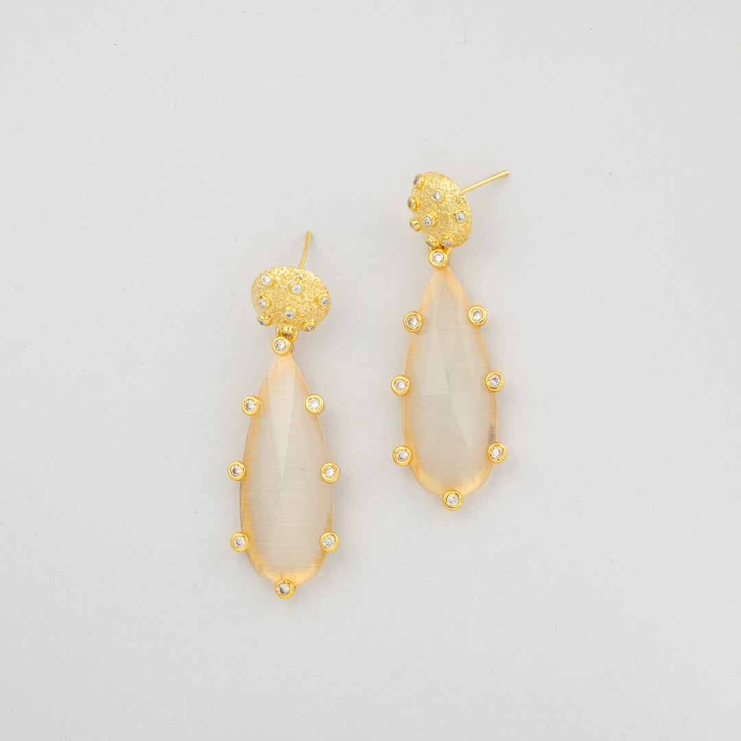 Brass post drop earrings with cat’s eye